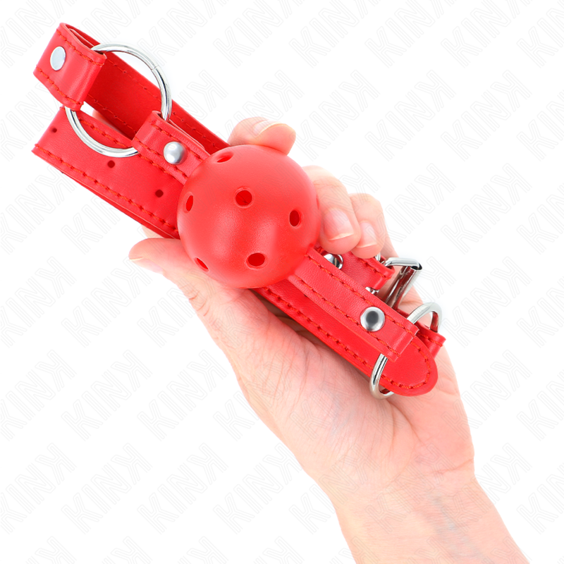 KINK - BREATHING GAG 4 CM WITH DOUBLE RIVET MODEL 1 RED 62.5 x 2.5 CM ADJUSTABLE 42-58 CM