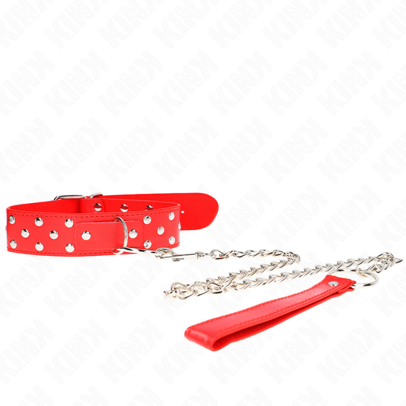 KINK - RED RIVET O-RING COLLAR WITH BELT 65 CM ADJUSTABLE 36-50 CM X 3.8 CM