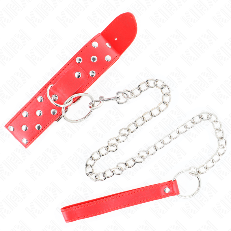 KINK - RED RIVET O-RING COLLAR WITH BELT 65 CM ADJUSTABLE 36-50 CM X 3.8 CM