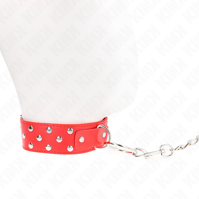 KINK - RED RIVET O-RING COLLAR WITH BELT 65 CM ADJUSTABLE 36-50 CM X 3.8 CM