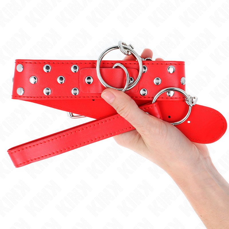 KINK - RED RIVET O-RING COLLAR WITH BELT 65 CM ADJUSTABLE 36-50 CM X 3.8 CM