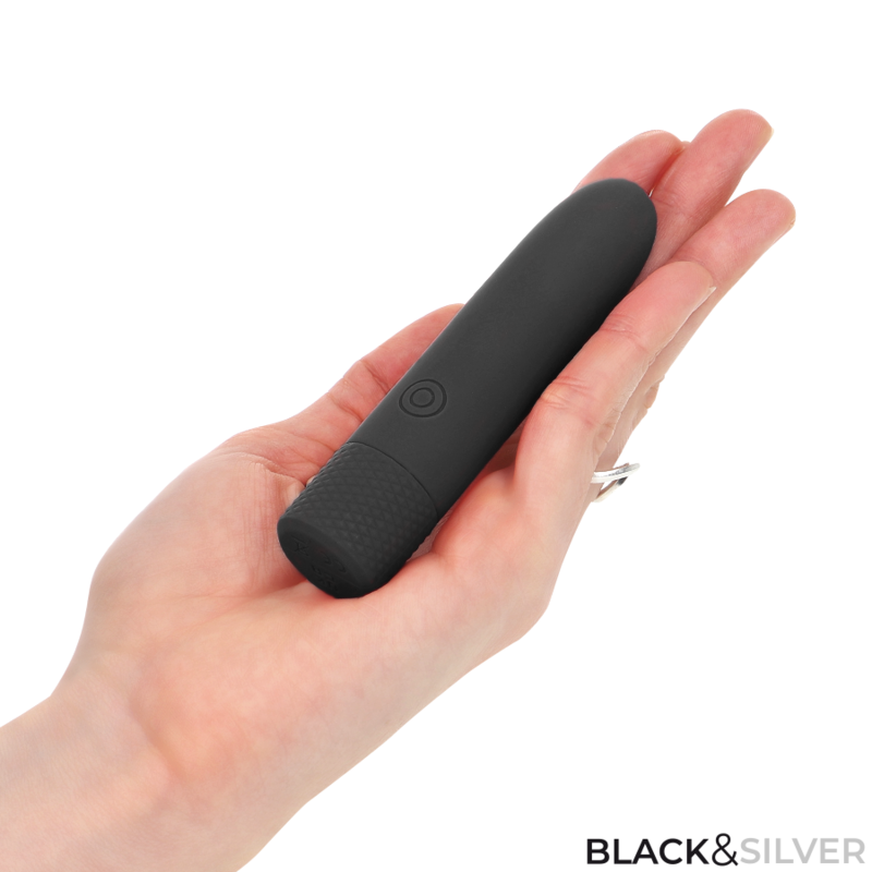 BLACK & SILVER - GERI BULLET VIBRATOR RECHARGEABLE USB 8 VIBRATIONS BLACK 10 X 2.2 CM