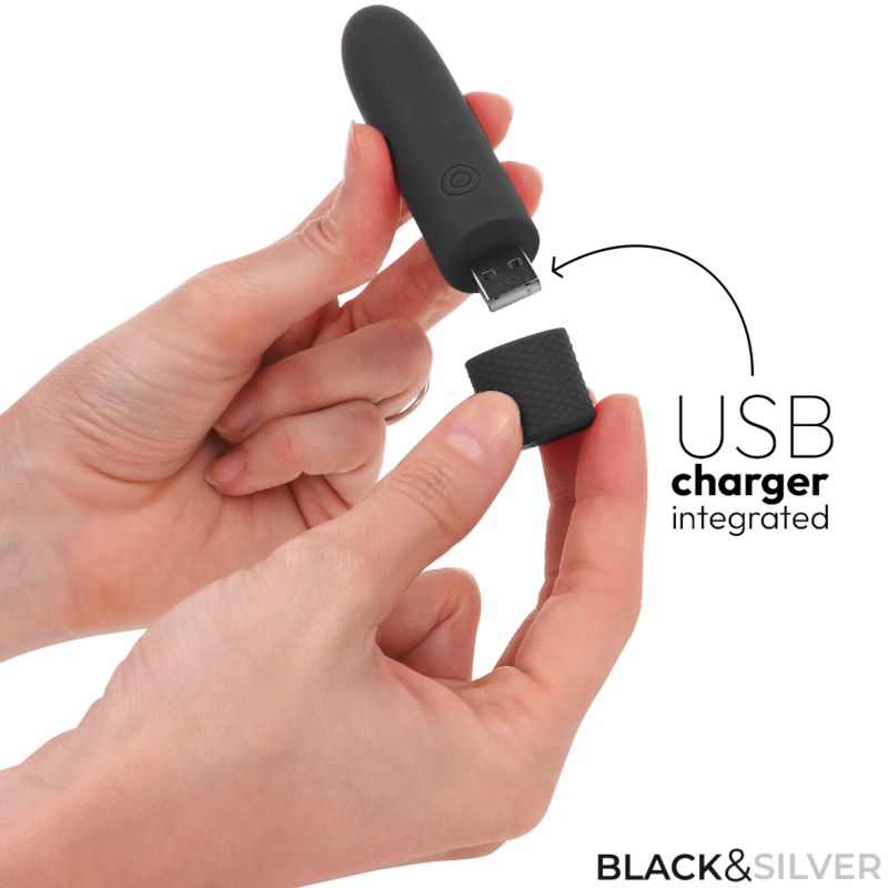 BLACK & SILVER - GERI BULLET VIBRATOR RECHARGEABLE USB 8 VIBRATIONS BLACK 10 X 2.2 CM