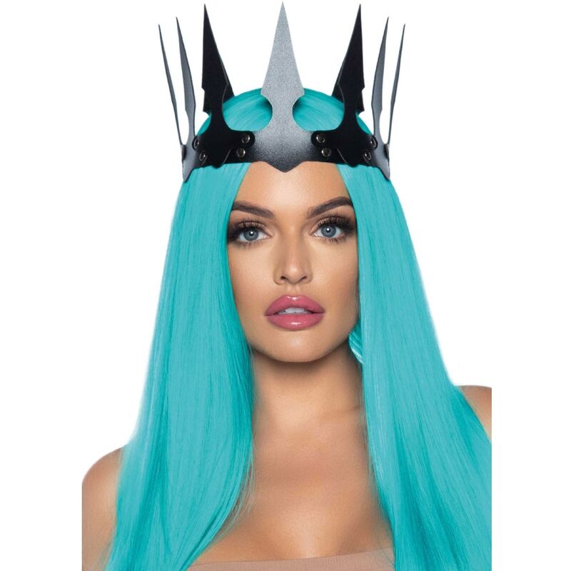 LEG AVENUE - BLACK FAUX LEATHER MALEFICENT CROWN WITH STUDS