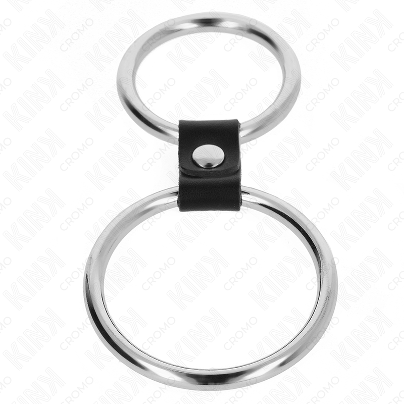 KINK - METAL PENIS DOUBLE RING FROM 3.7 CM TO 5 CM CONNECTED BY LEATHER STRAP MODEL 1