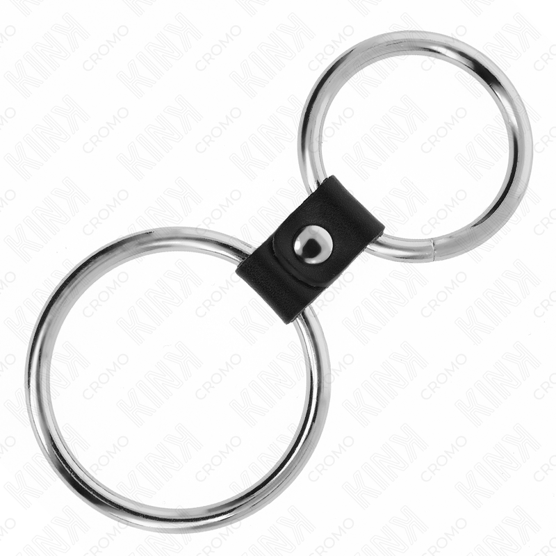 KINK - METAL PENIS DOUBLE RING FROM 3.7 CM TO 5 CM CONNECTED BY LEATHER STRAP MODEL 1