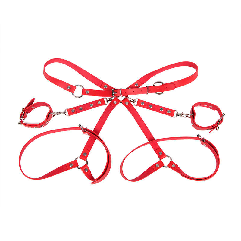 SUBBLIME - 953706 HANDCUFFS WITH RED BONDAGE BELT ONE SIZE