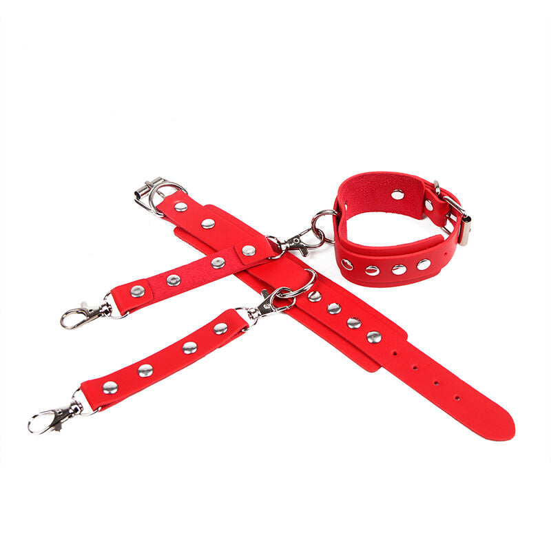 SUBBLIME - 953706 HANDCUFFS WITH RED BONDAGE BELT ONE SIZE
