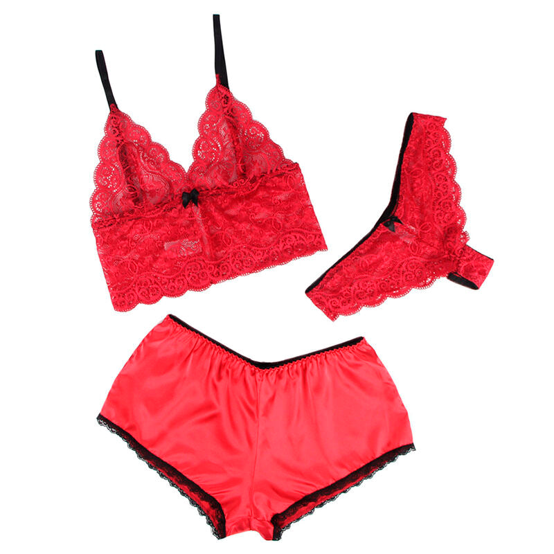 SUBBLIME - 953898 SILK AND LACE NIGHT BLOUSE + RED BRIEFS S/M