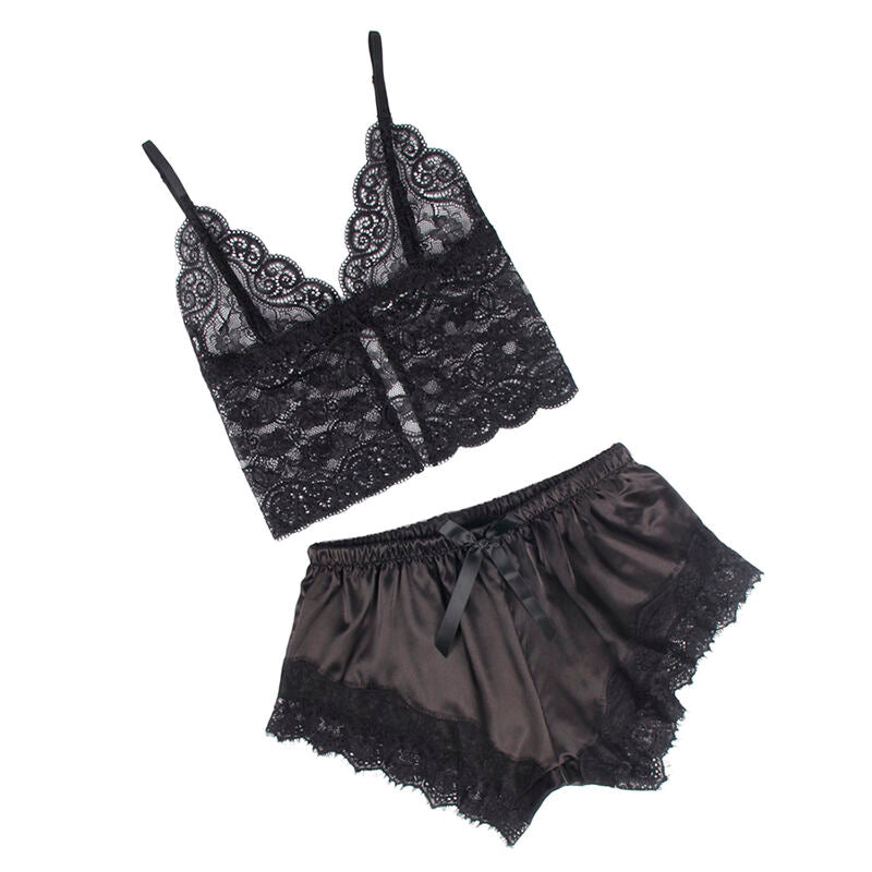 SUBBLIME - 953935 CASUAL SILK NIGHTSHIRT + BLACK LACE PANTS S/M
