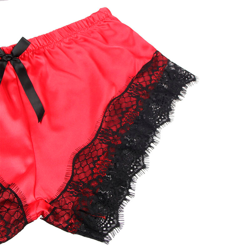 SUBBLIME - 953959 SILK LOUNGE NIGHTDRESS + BLACK/RED LACE TROUSERS S/M