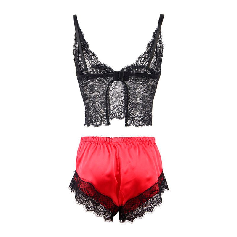 SUBBLIME - 953959 SILK LOUNGE NIGHTDRESS + BLACK/RED LACE TROUSERS S/M