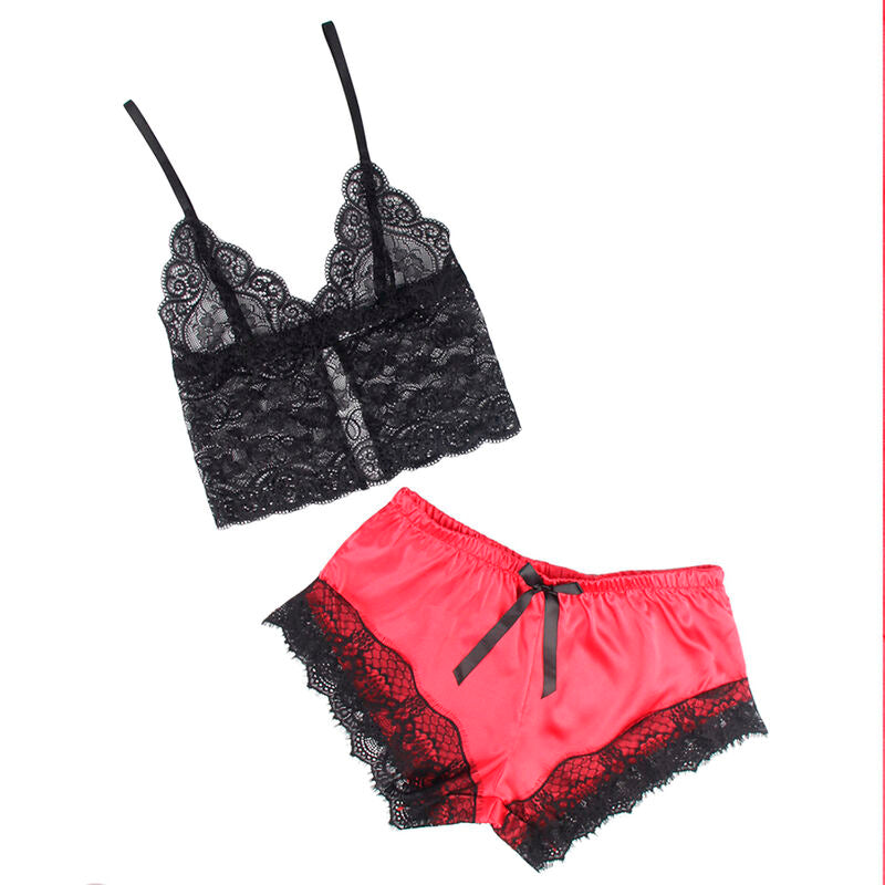 SUBBLIME - 953959 SILK LOUNGE NIGHTDRESS + BLACK/RED LACE TROUSERS S/M