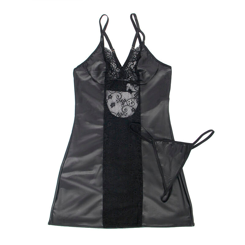 SUBBLIME - 954161 DRESS + THONG BLACK LEATHER S/M