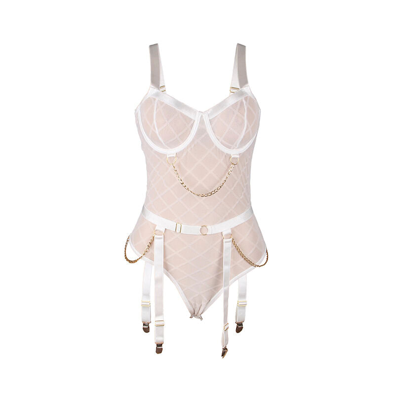 SUBBLIME - 954284 BODYSUIT WITH CHAINS + GARTER BELT WHITE S/M
