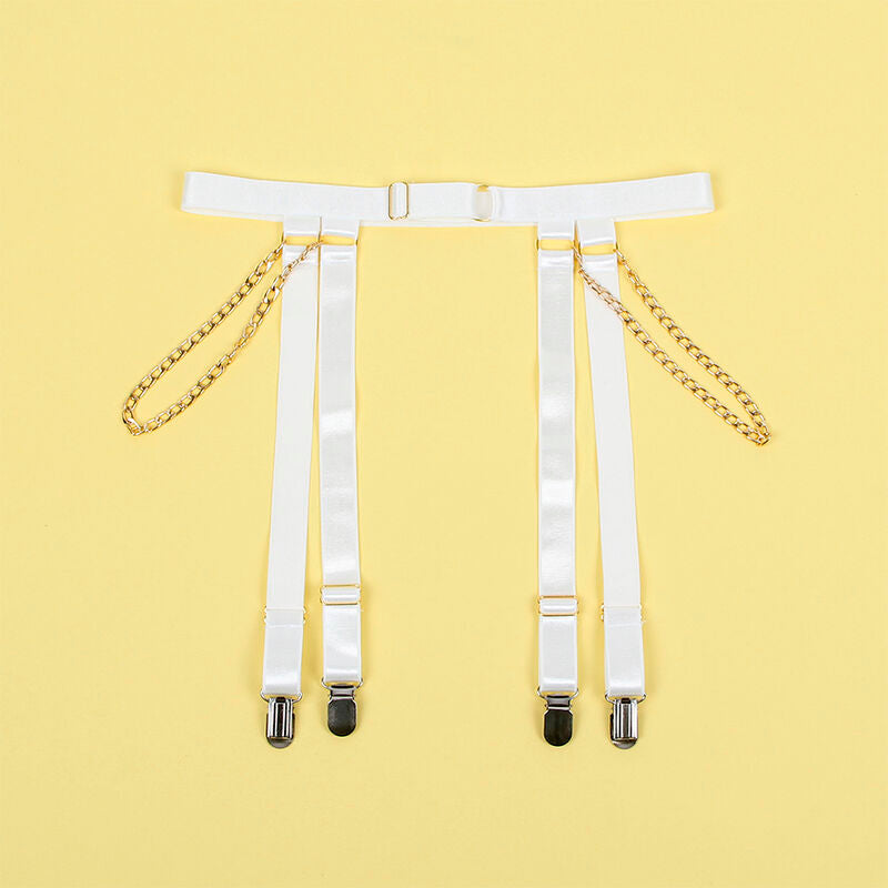 SUBBLIME - 954284 BODYSUIT WITH CHAINS + GARTER BELT WHITE S/M