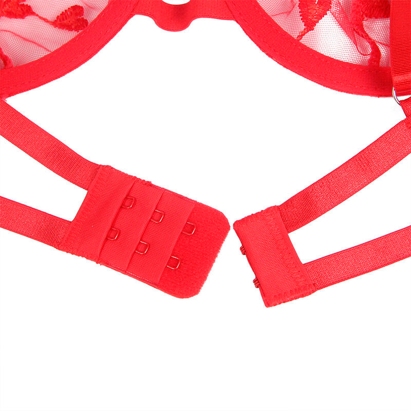 SUBBLIME - 954338 BRA + THONG + GARTER BELT RED HEART PRINT L/XL