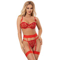 SUBBLIME - 954338 BRA + THONG + GARTER BELT RED HEART PRINT L/XL