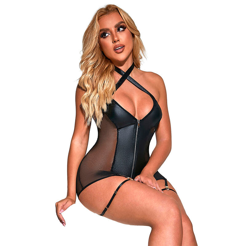 SUBBLIME - 954444 SEXY BLACK LEATHER KNIT DRESS S/M