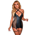 SUBBLIME - 954444 SEXY BLACK LEATHER KNIT DRESS S/M