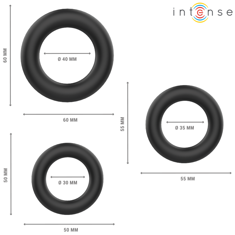 INTENSE - HUGH 3 BLACK BASIC SILICONE COCK RINGS