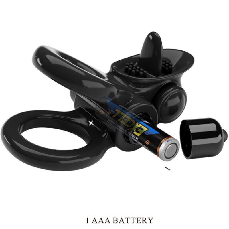 PRETTY LOVE - PASSIONATE RING DOUBLE RING VIBRATOR + CLITORAL STIMULATOR BLACK