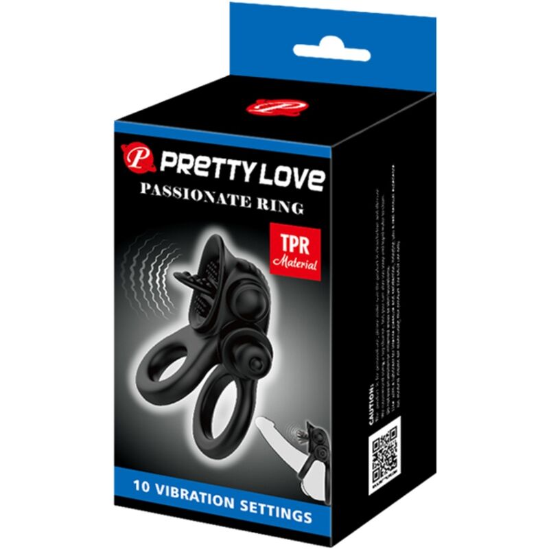PRETTY LOVE - PASSIONATE RING DOUBLE RING VIBRATOR + CLITORAL STIMULATOR BLACK