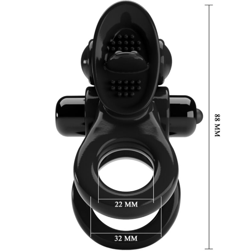 PRETTY LOVE - PASSIONATE RING DOUBLE RING VIBRATOR + CLITORAL STIMULATOR BLACK
