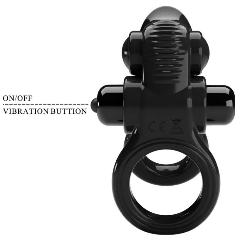 PRETTY LOVE - PASSIONATE RING DOUBLE RING VIBRATOR + CLITORAL STIMULATOR BLACK