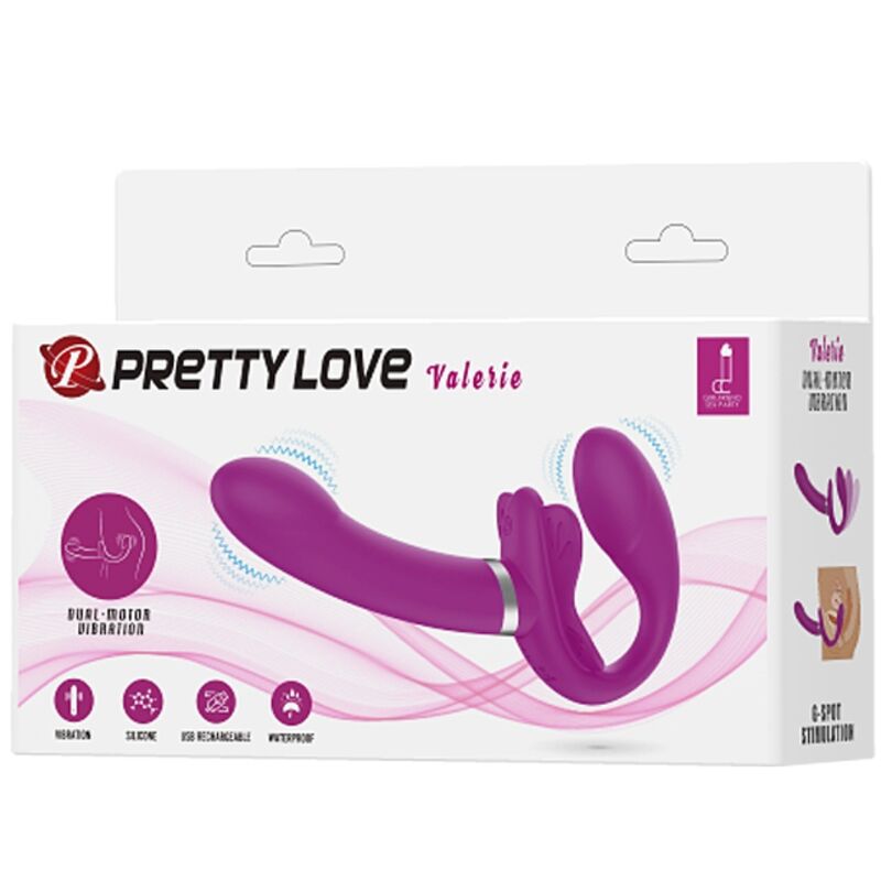 PRETTY LOVE - VALERIE DOUBLE STRAP-ON VIBRATOR 12 VIBRATION MODES PURPLE