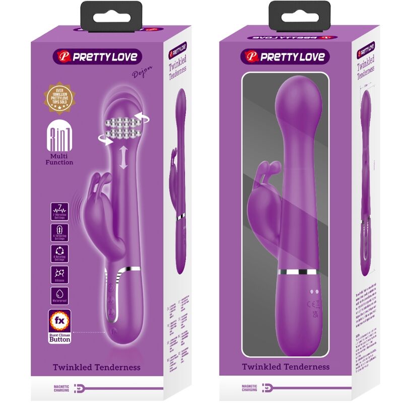 PRETTY LOVE - 3-IN-1 DEJON PURPLE MULTIFUNCTION RABBIT VIBRATOR