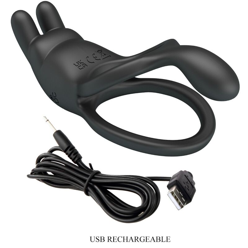 PRETTY LOVE - SETH DOUBLE RING VIBRATING RABBIT 7 VIBRATIONS BLACK