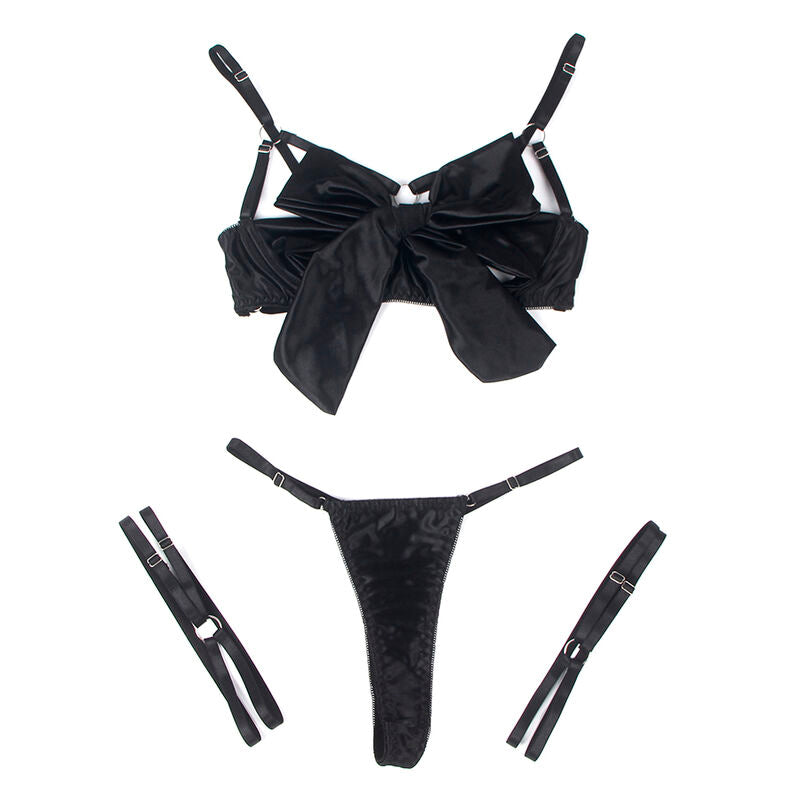 SUBBLIME - 955199 BLACK ADJUSTABLE BOW BRA SET S/M