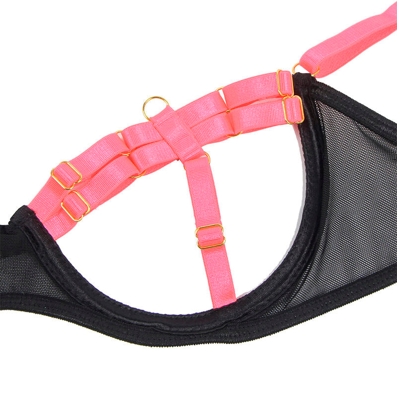 SUBBLIME - 955304 FLUORESCENT PINK BRA SET WITH NECKLACE AND LEG DETAILS L/XL