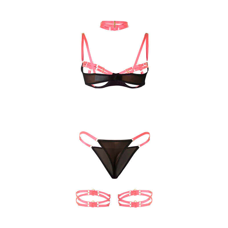 SUBBLIME - 955304 FLUORESCENT PINK BRA SET WITH NECKLACE AND LEG DETAILS L/XL