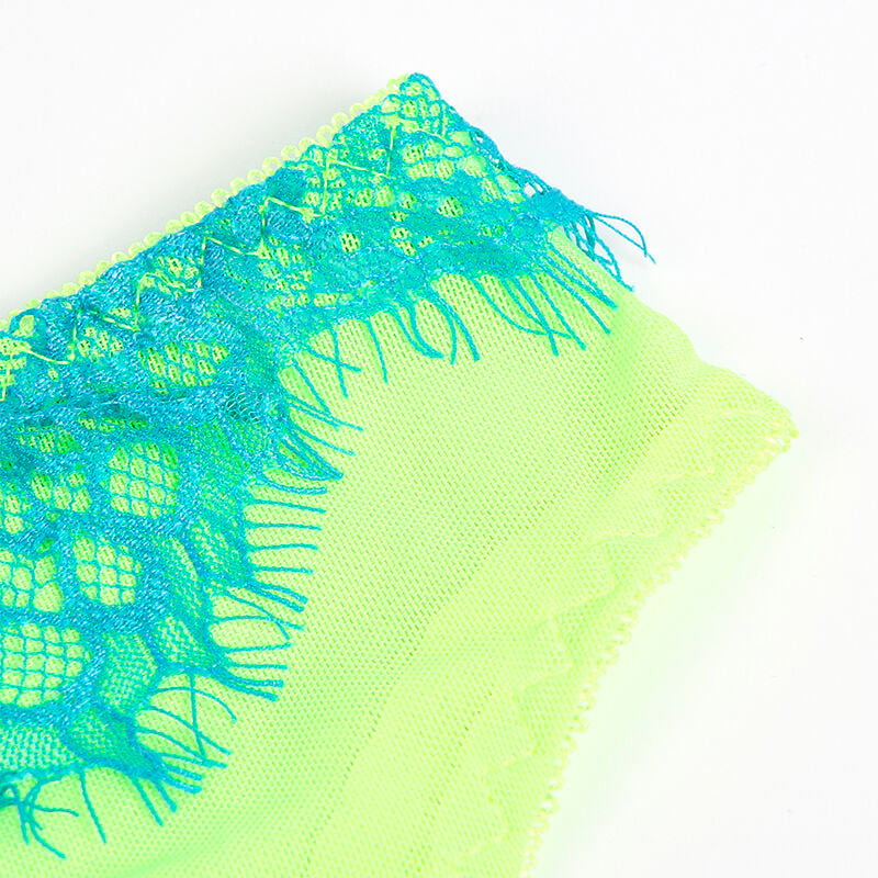 SUBBLIME - 955311 GREEN AND BLUE LACE LINE BRA AND GARTER SET S/M