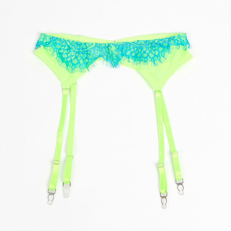 SUBBLIME - 955328 LACE-TRIMMED BRA SET WITH GARTER IN GREEN AND BLUE L/XL