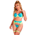 SUBBLIME - 955328 LACE-TRIMMED BRA SET WITH GARTER IN GREEN AND BLUE L/XL