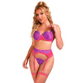 SUBBLIME - 955359 LACE BRA AND GARTER STRAPS SET PINK AND PURPLE S/M