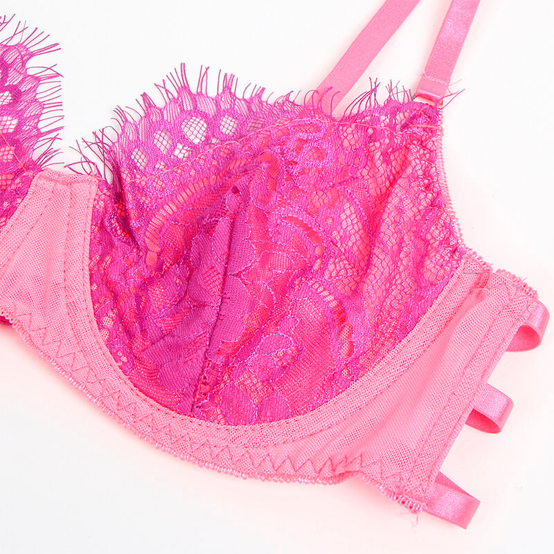 SUBBLIME - 955359 LACE BRA AND GARTER STRAPS SET PINK AND PURPLE S/M