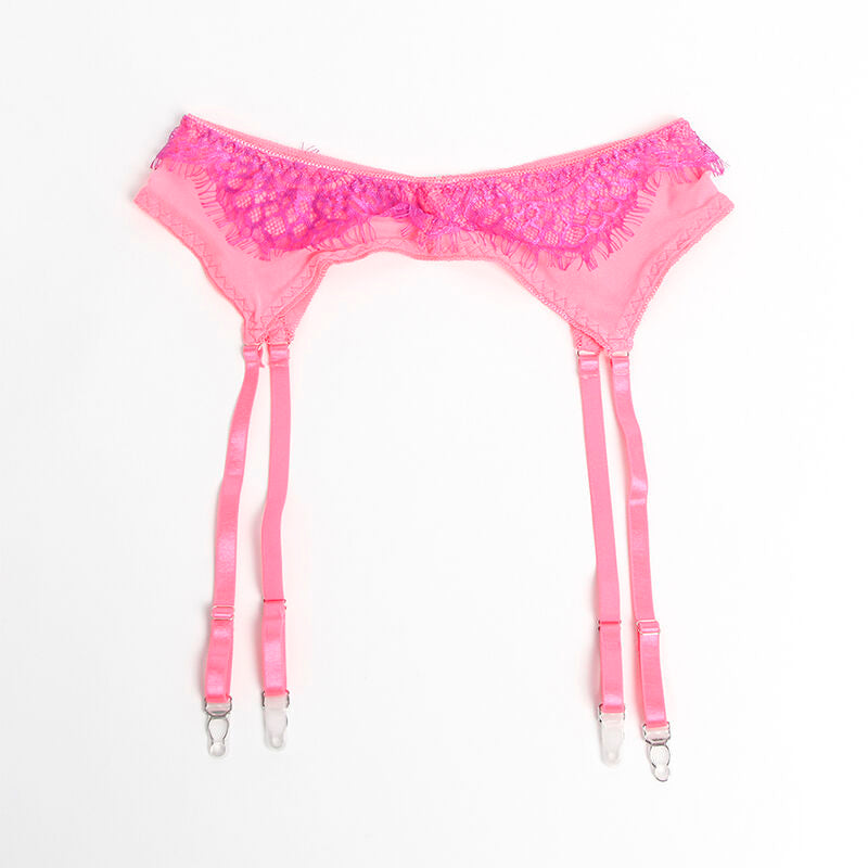 SUBBLIME - 955359 LACE BRA AND GARTER STRAPS SET PINK AND PURPLE S/M