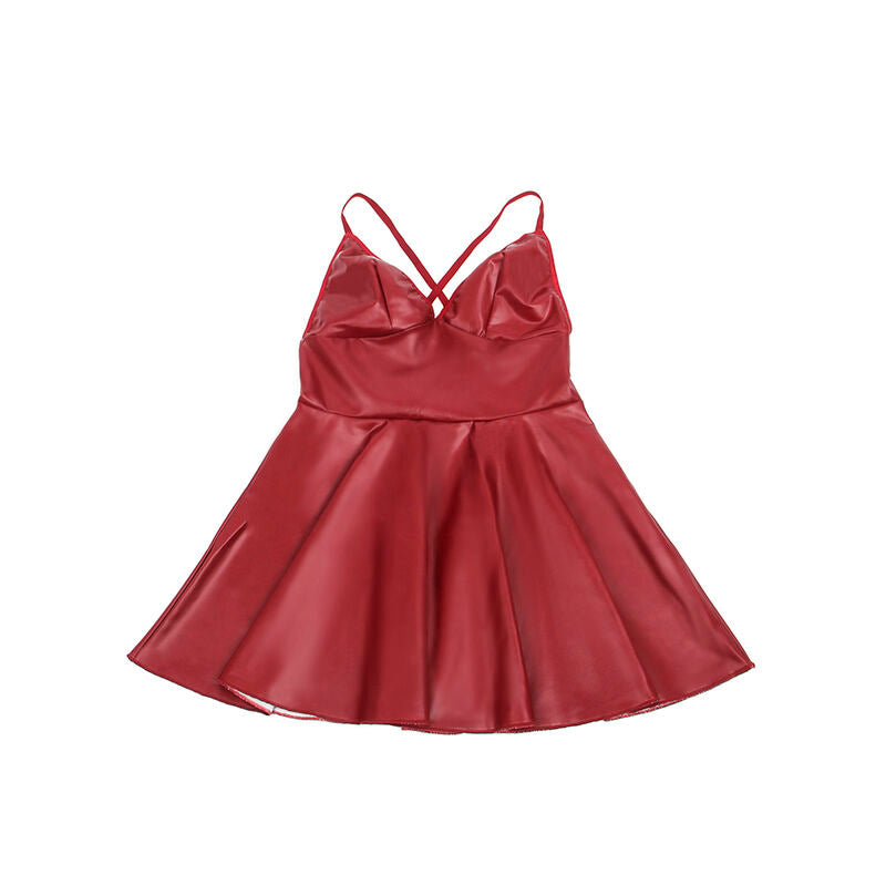 SUBBLIME - 955397 ROBE À BRETELLES EN CUIR BORDEAUX S/M