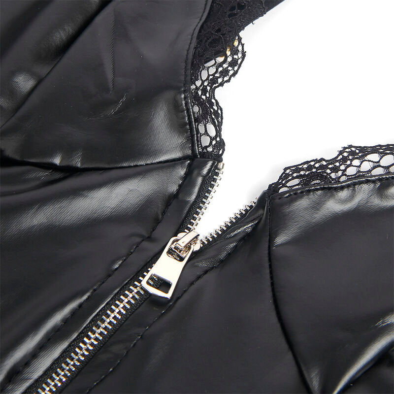 SUBBLIME - 955458 BLACK LEATHER ZIPPER BODYSUIT S/M