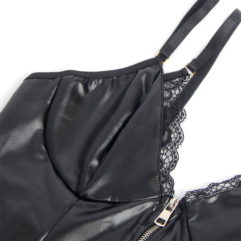 SUBBLIME - 955465 BLACK LEATHER ZIPPERED BODYSUIT L/XL