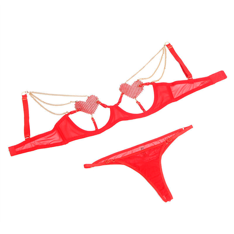 SUBBLIME - 955519 BRA SET WITH CHAINS AND RED MESH HEART S/M