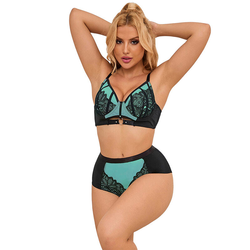 SUBBLIME - 955557 GREEN PATENT LEATHER BRA SET WITH ZIPPER S/M
