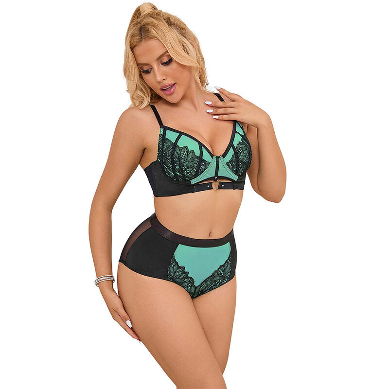 SUBBLIME - 955557 GREEN PATENT LEATHER BRA SET WITH ZIPPER S/M