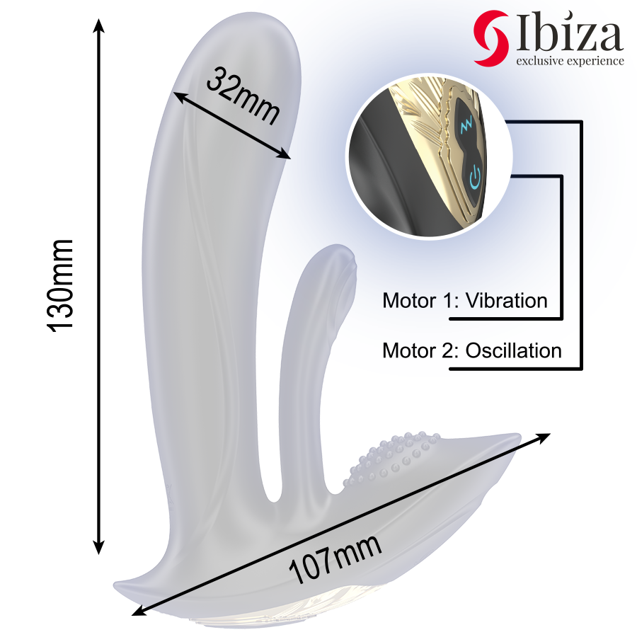 IBIZA - PORTABLE VIBRATOR WITH G-SPOT AND CLITORIS STIMULATION WITH REMOTE CONTROL