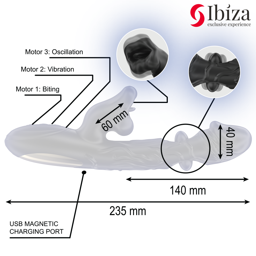 IBIZA - VIBRATOR AND CLITORAL STIMULATOR WITH BITING AND ROTATING EFFECT