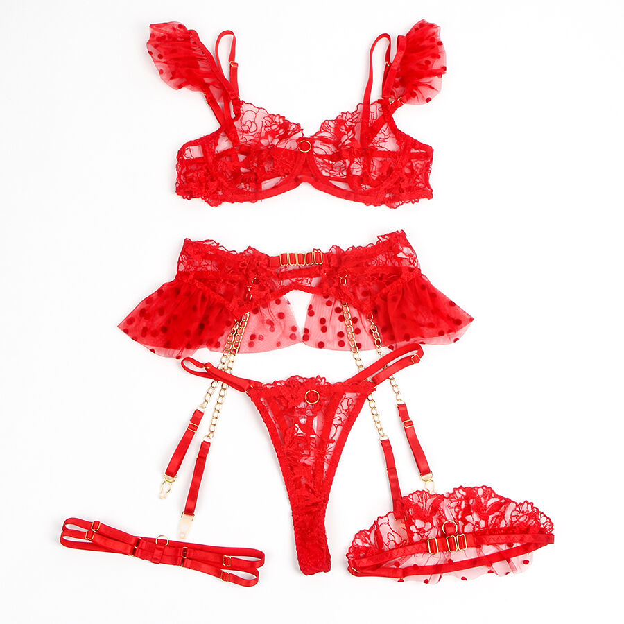 SUBBLIME - 957513 RED LACE BRA AND GARTER SET L/XL